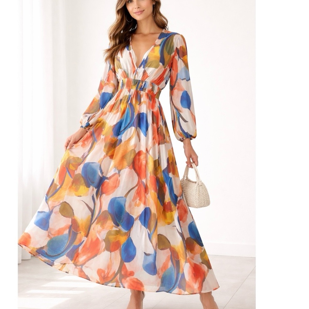 Colorful Abstract Print Maxi Dress